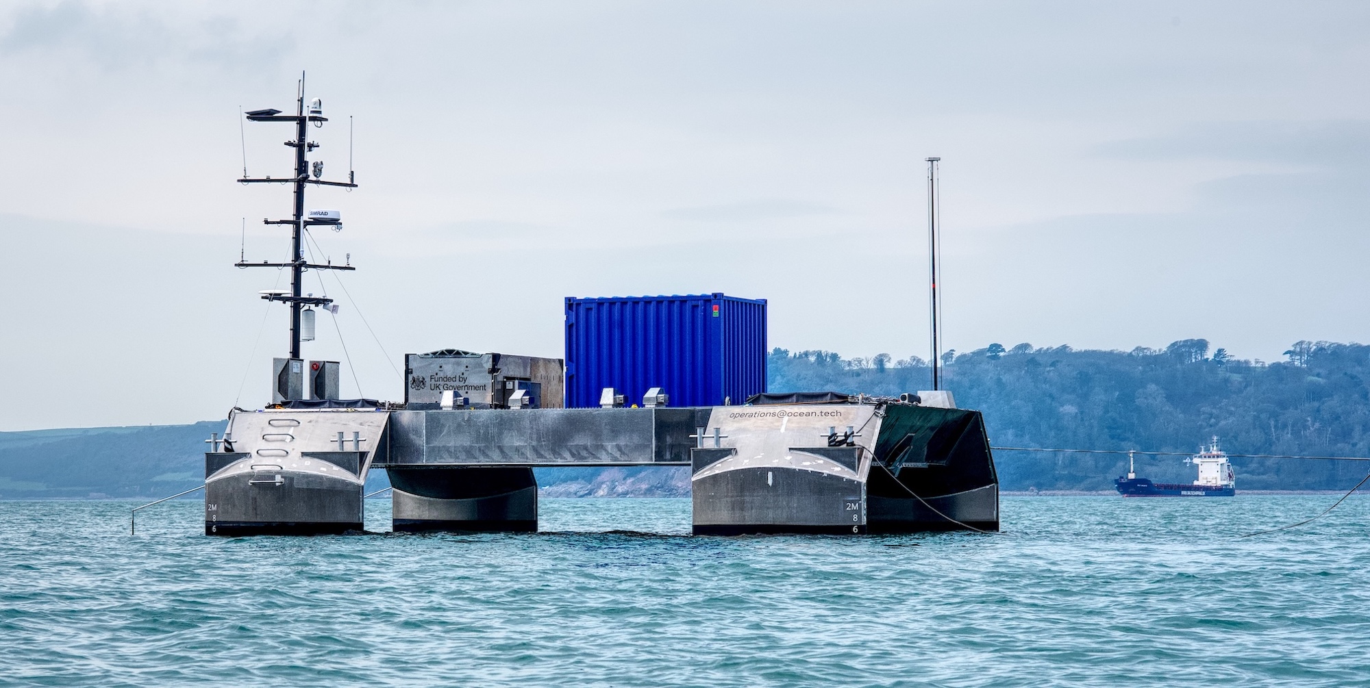 Das unbemannte USV Pioneer von ACUA Ocean kann bis zu 6,5 Tonnen an Sensoren und Systemnutzlasten aufnehmen. (Foto: über DSEI)