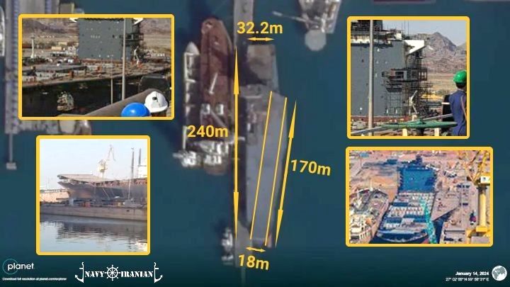 Auf Satelitenbildern werden die Dimensionen der Start-und Landebahn der Shahid Bagheri deutlich. Auch andere Aufbauten, wie der mutmaßliche Flugkontrollraum sind dargestellt.