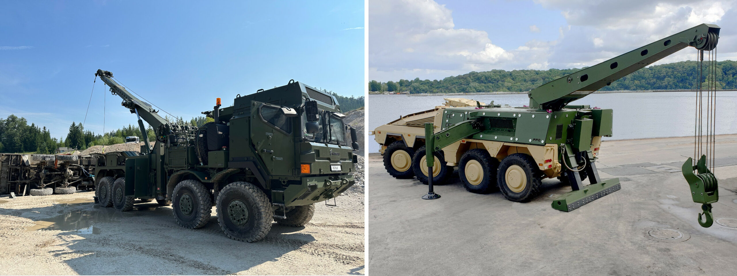 Zwei Lösungen bieten sich vor allem für die Mittleren Kräfte an: Bergefahrzeuge auf Lkw-Basis wie der HX Heavy Recovery 8x8 von Rheinmetall oder ein Bergefahrzeug auf Boxer-Basis wie der Bergeboxer von FFG.