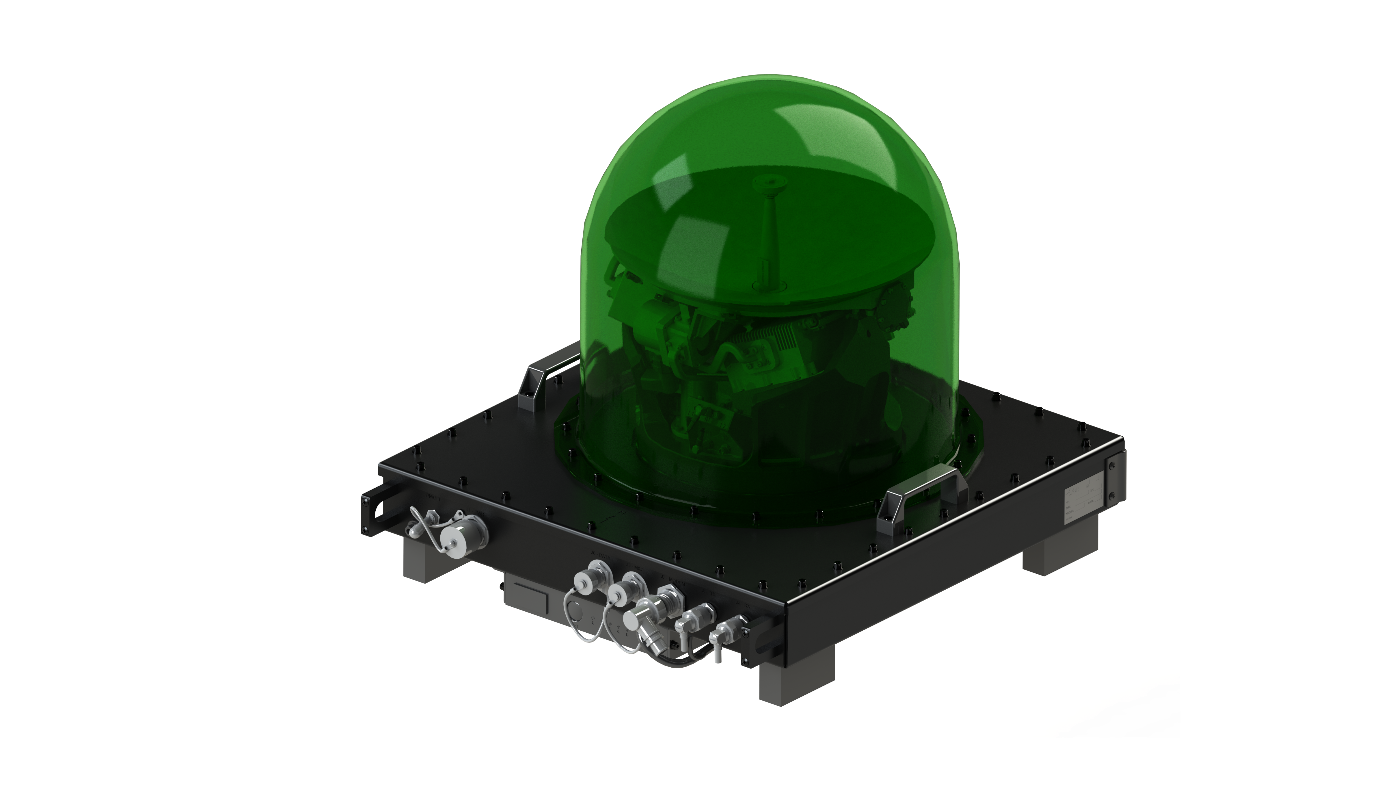 Die MPT30Ka Deployable SatCom-Version mit Antenne im Radome, der Stromversorgungseinheit und dem Modem (unten).