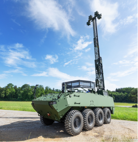 Der PIRANHA 5 mit 15 Meter hohem Mast für TaWAN.