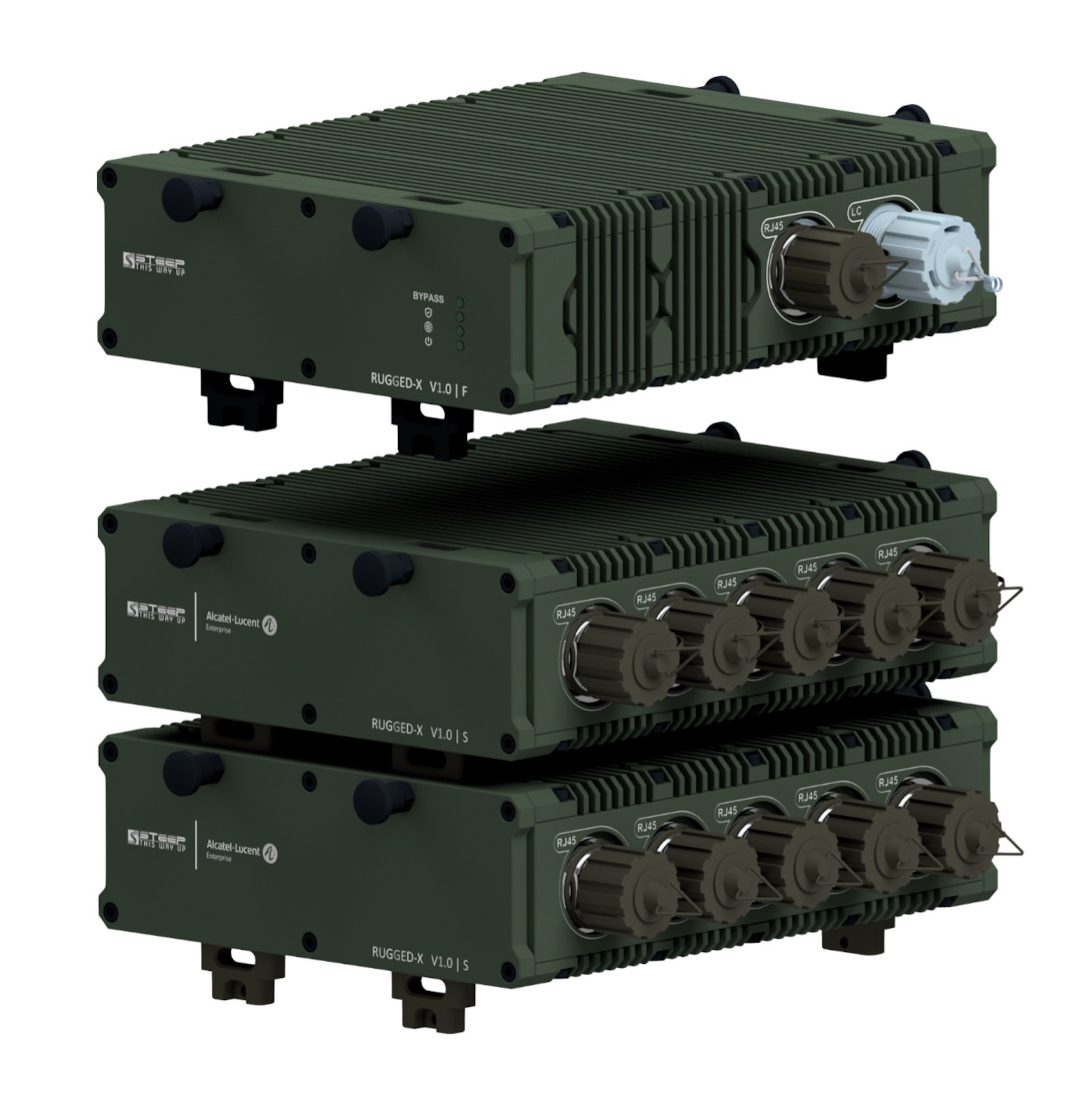 Rugged-X - Modularer Aufbau im Stack (Firewall/Switch): Durch die interne Architektur ist eine zusätzliche Klimatisierung in den allermeisten Fällen nicht notwendig und spart damit nicht nur Platz und Strom, sondern vermindert auch die Entdeckungsgefahr durch Aufklärung anhand einer übergroßen Wärmesignatur.