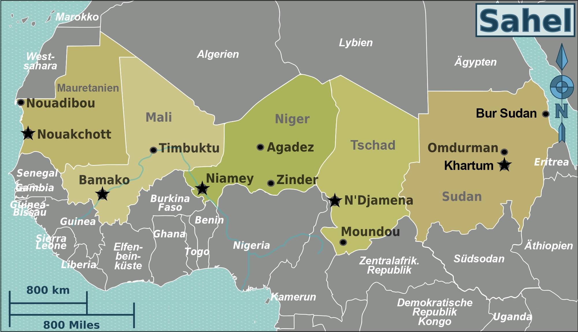Die Sahelzone in Afrika erstreckt sich über die gesamte Breite des Kontinents.