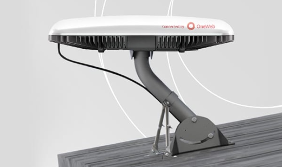 Ein solches Terminal mit Flachantenne ist für die Nutzung des OneWeb-Internets via Satellit notwendig. Es kann beispielsweise auf Fahrzeugen montiert werden.